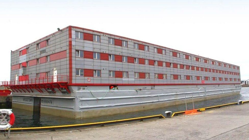 The Bibby Stockholm, Britain's first 'migrant barge'.